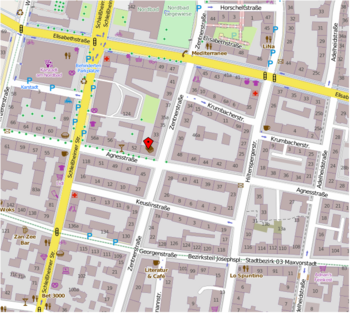 Openstreetmap-Kartenausschnitt mit Lagebeschreibung der Geschäftsstelle des Corpus barocke Deckenmalerei am Institut für Kunstgeschichte in München